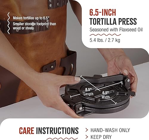 Miniatura 6 de Victoria Prensa de tortilla de hierro fundido, máquina de tortilla y roti, fabricada en Colombia, 6.5 pulgadas