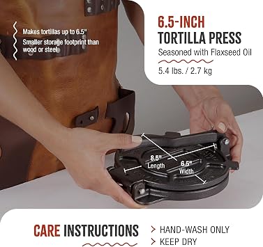 Victoria Cast Iron Tortilla Press, Tortilla and Roti Maker, Made in Colombia, 6.5 Inches