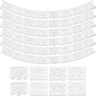 6 Pack White Papel Picado Banner, 90Ft Plastic Mexican Party Wedding Decoration, Papel Picado Dia De Los Muertos, Cinco De Mayo, Day of The Dead Decorations, Fiesta Party Decorations Banners Supplies