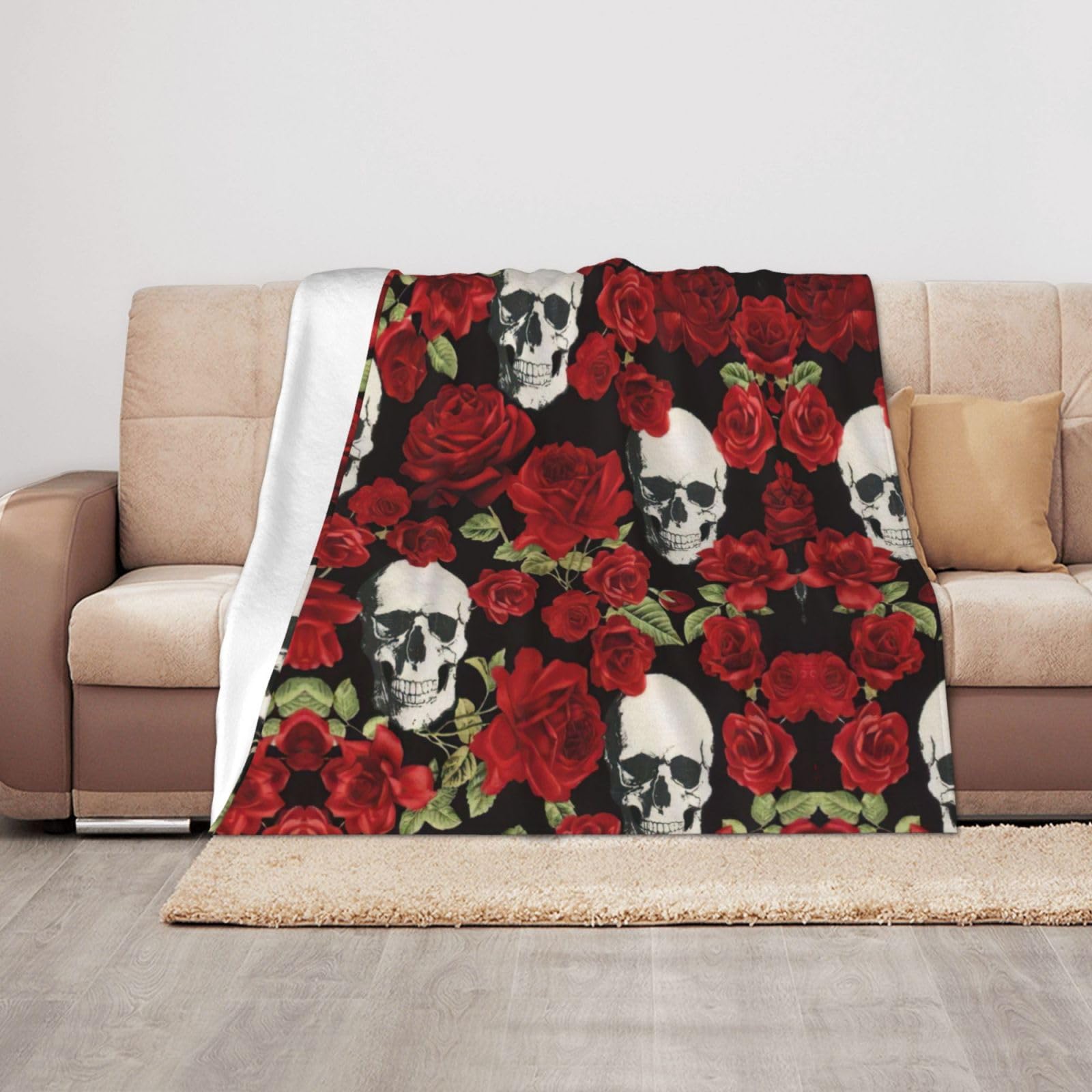 Couverture douce voyage motif tête de mort rose finitions haut de gamme