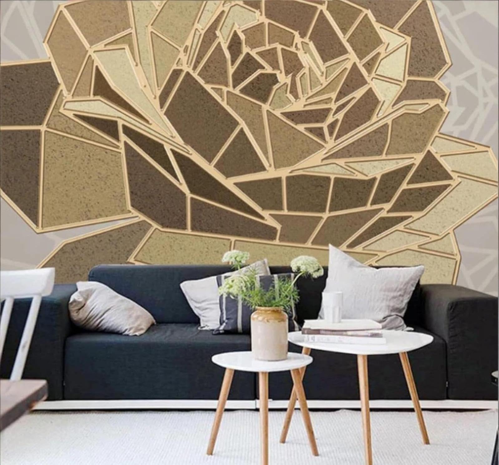 XLMING Gold Relief Lines Geometric Roses 3D Wallpaper Luxury Silk Study Dining Feature Sofa Grey Bedroom Living Room Tv Decorative Wall-400cm×280cm