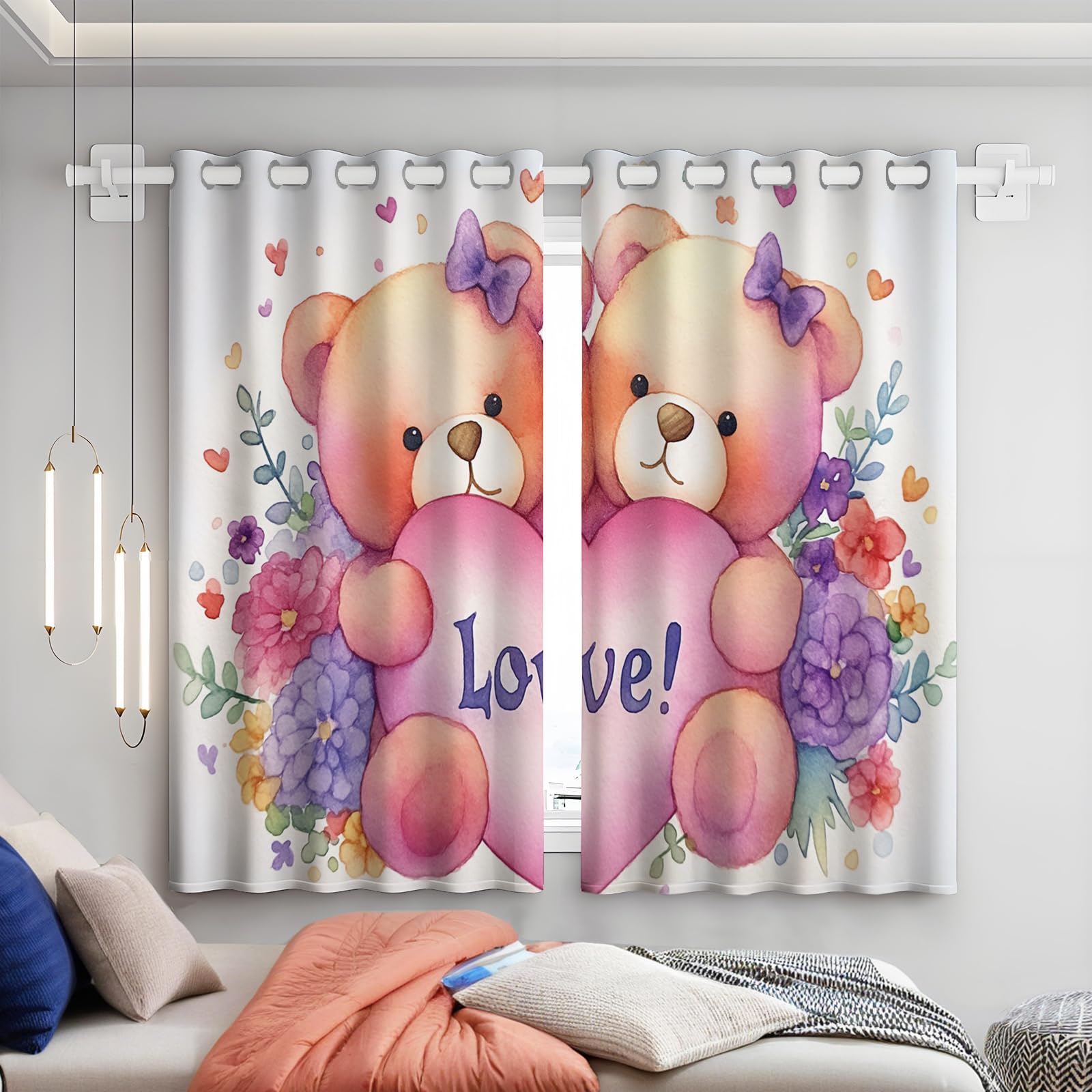 Rideau occultant thermique ours aquarelle pour chambre enfant 132x158 cm
