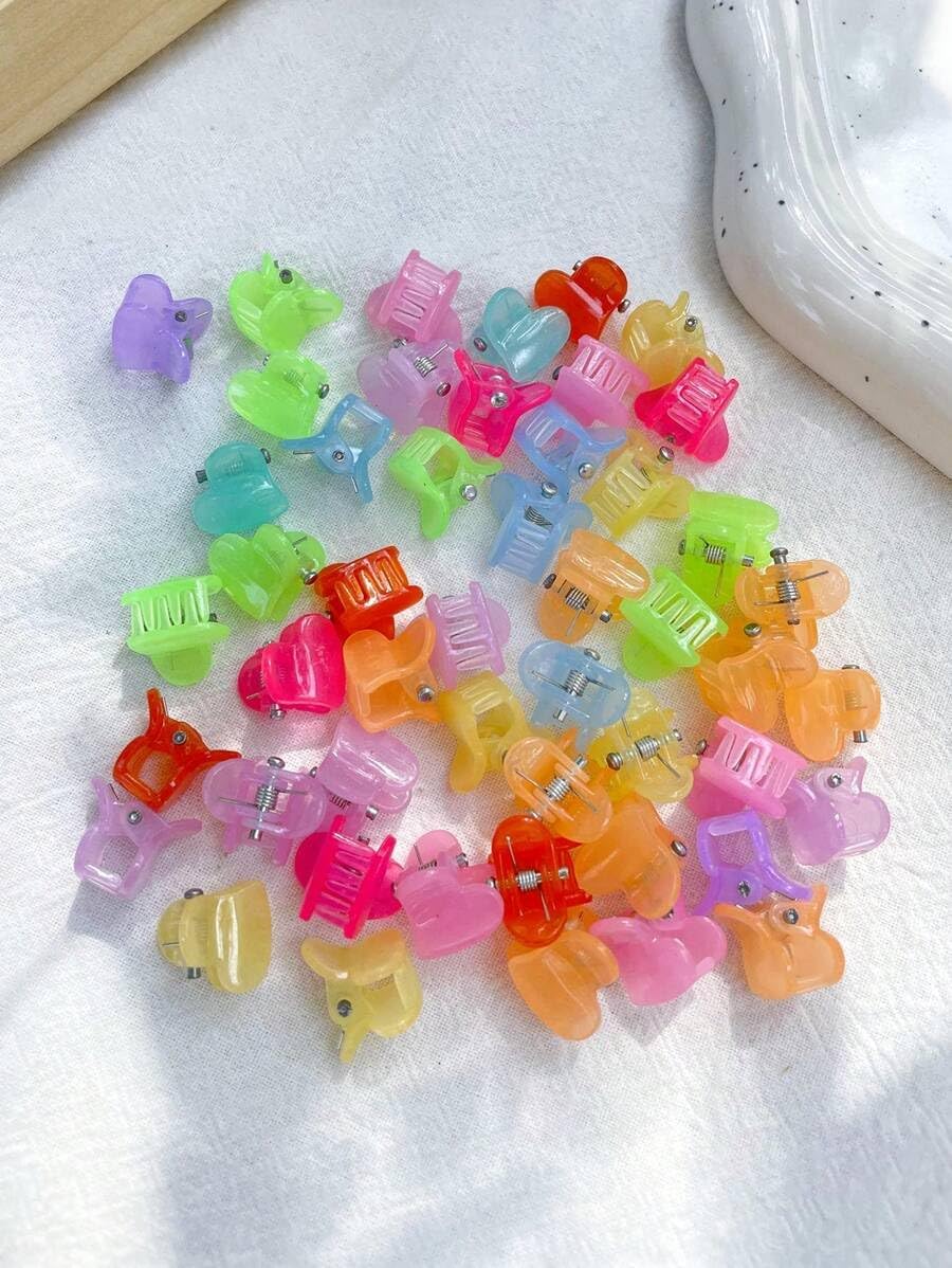 Mini Colorful Sparkling Heart Design Tiny Hair Clip for Multiple Hair Styling | Hair Claws Accessories for Kids Baby Girls and Women's Candy Colors (Pack of 36)