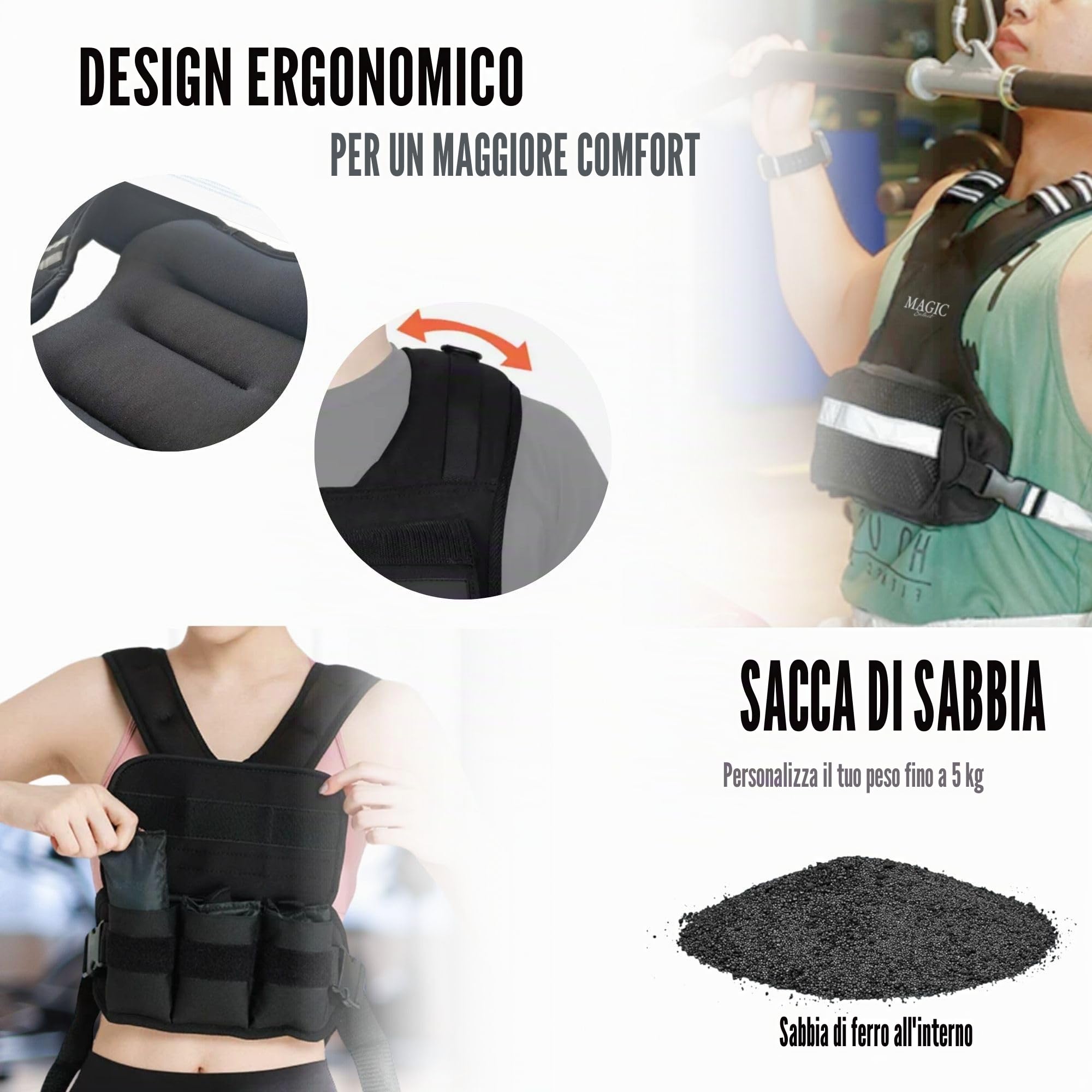 Giubbotto Zavorrato. Gilet Pesi da Allenamento. Gilet Pesi Sabbia con Peso Regolabile 5 kg,Pesi Inclusi. Giubbotto Zavorrato Compatto con Pesi per la Corsa, Palestra in Casa, Crossfit.