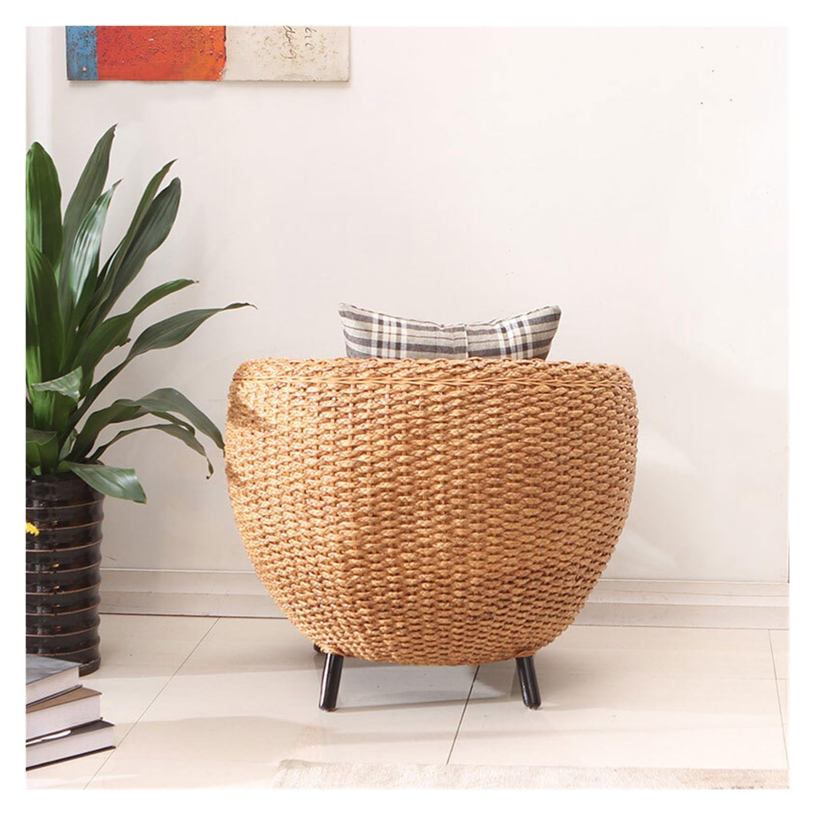 Sedia in vimini e rattan, Sedia in rattan naturale con schienale - Poltrona lounge casual for balcone e uso interno - Sedie decorative, Mobili da giardino e patio