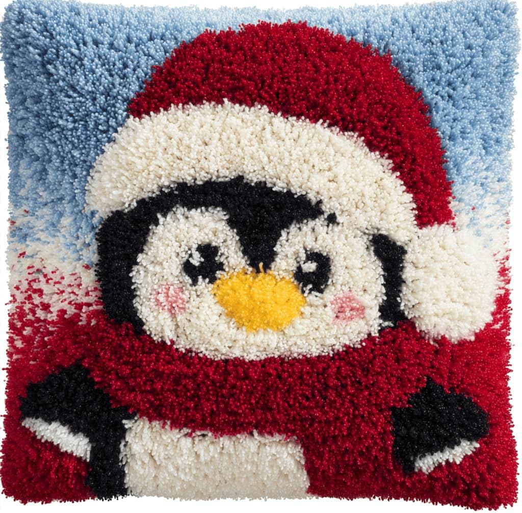 Kitquiver Latch Hook DIY Pillow Kit,Penguin Handmade Cushion Cover 43X43Cm