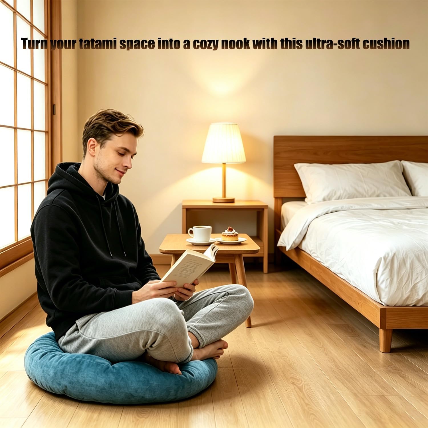 Thick Round Floor Pillow, Tufted Chair Seat Cushion, Soft Plush Floor Cushion, Multi-Use Seating Pillow for Home Office Yoga Meditation (Green, Large Circle)