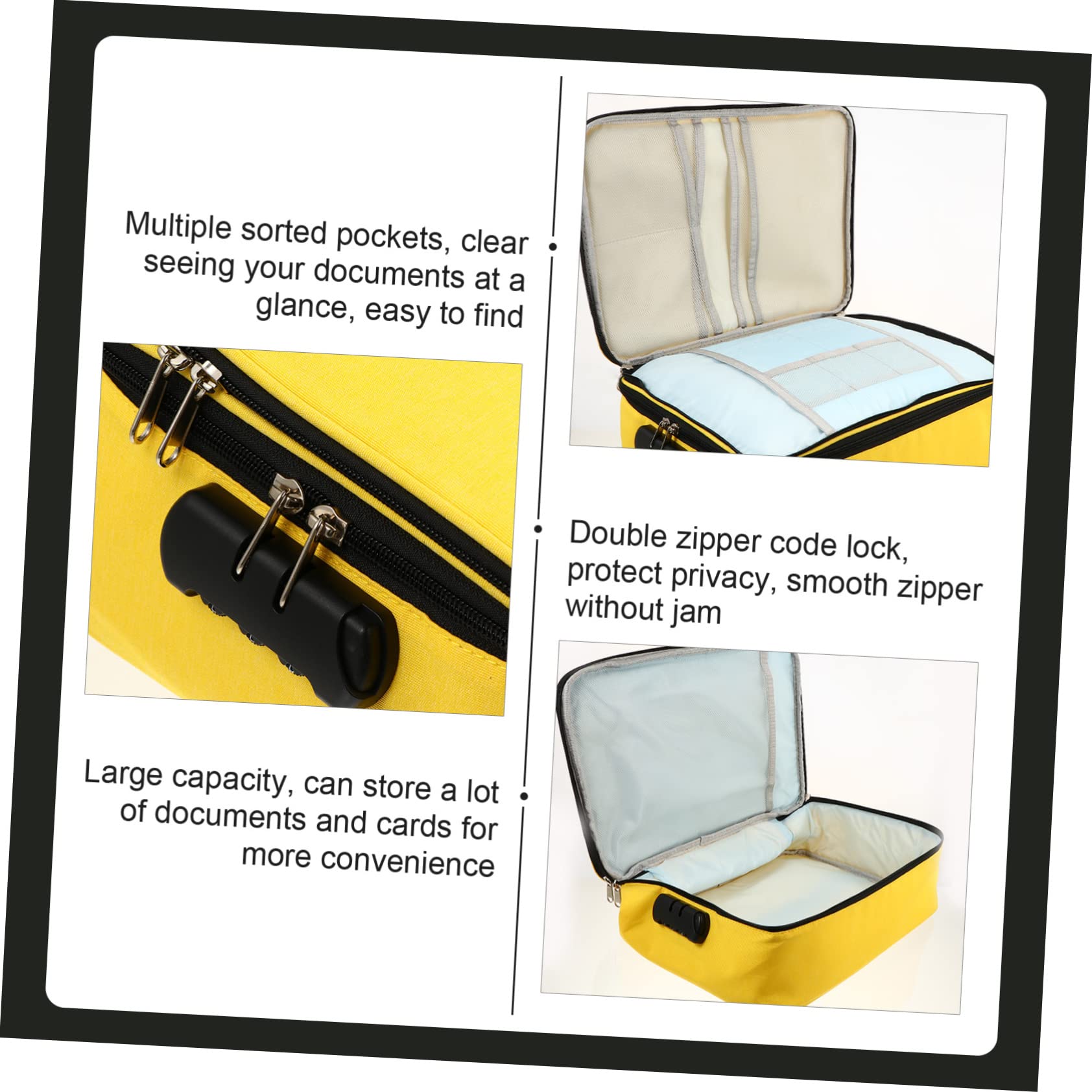 COLLBATH Pochette Portadocumenti Grande Capacità con Doppia Zip e Lucchetto | Tessuto Cationico, e Facile da Sollevare, Gialla, per Viaggio D'affari