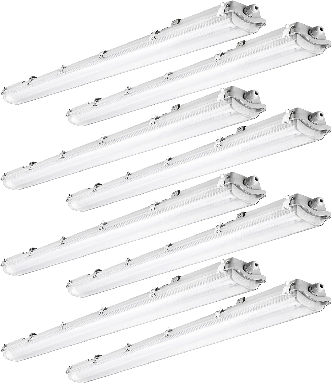BRILLIHOOD 4Ft LED Vapor Tight Light Fixtures, 48W, 4200LM, 6500K Bright White, Clear Cover, IP65 Waterproof Vapor Proof Lights for Car Wash, Garage, Walk in Freezer, Indoor Outdoor Lighting, 8-Pack
