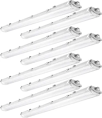 BRILLIHOOD 4Ft LED Vapor Tight Light Fixtures, 48W, 4200LM, 6500K Bright White, Clear Cover, IP65 Waterproof Vapor Proof Lights for Car Wash, Garage, Walk in Freezer, Indoor Outdoor Lighting, 8-Pack