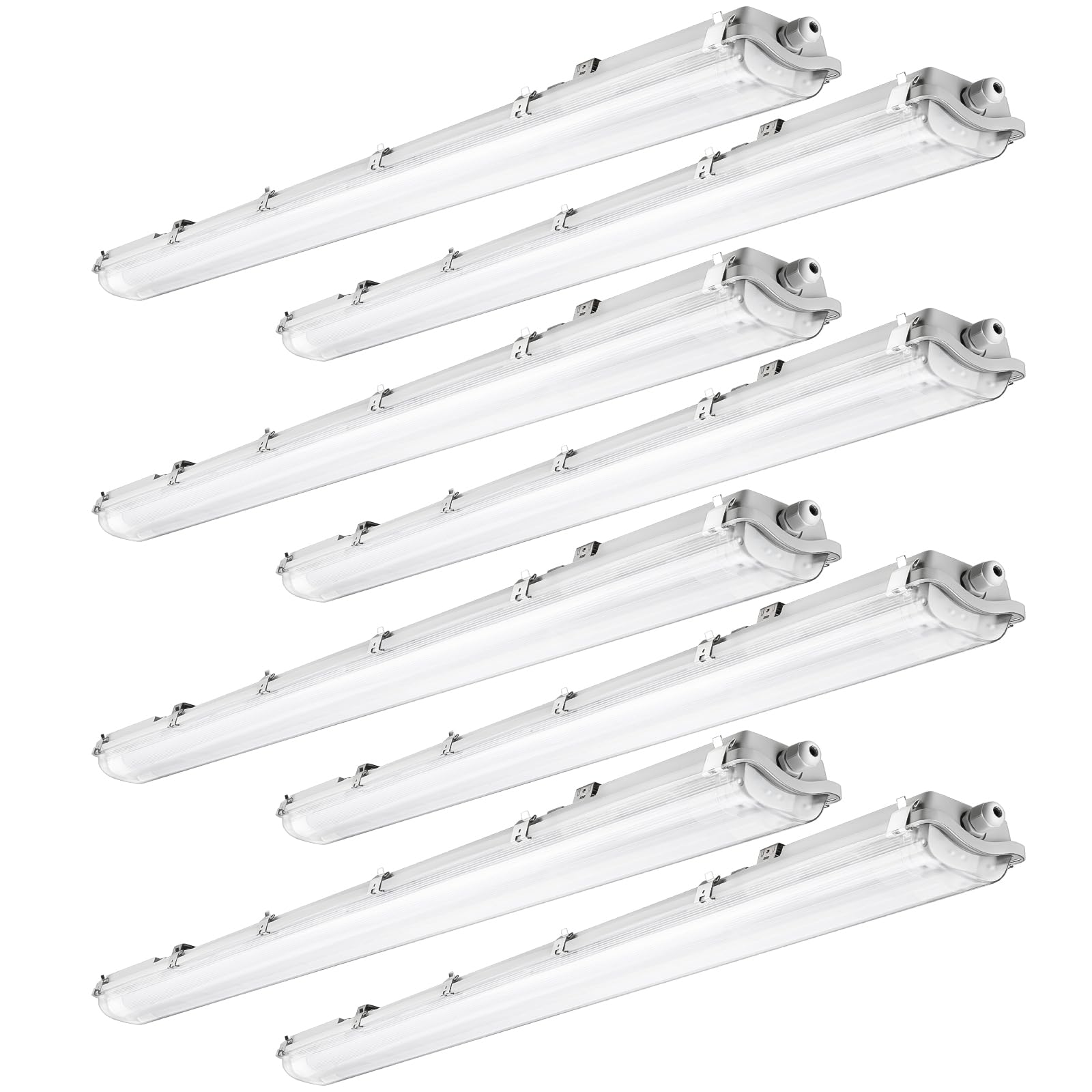 BRILLIHOOD 4Ft LED Vapor Tight Light Fixtures, 48W, 4200LM, 6500K Bright White, Clear Cover, IP65 Waterproof Vapor Proof Lights for Car Wash, Garage, Walk in Freezer, Indoor Outdoor Lighting, 8-Pack