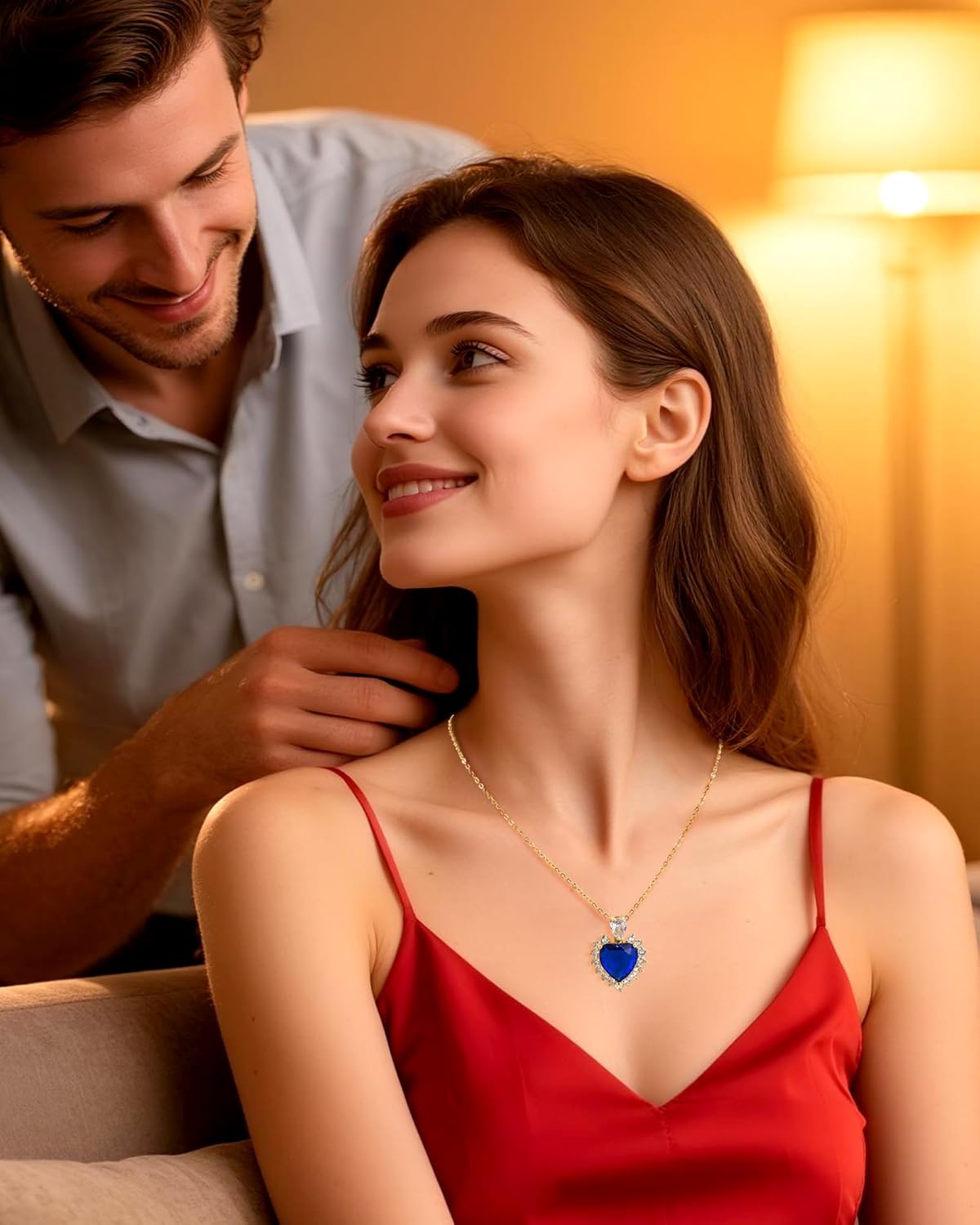 14k Gold Plated Sapphire Blue Heart of The Ocean Pendant Adjustable Chain Cubic Zirconia Birthstone Thin Necklace for Women Jewelry - Image 7