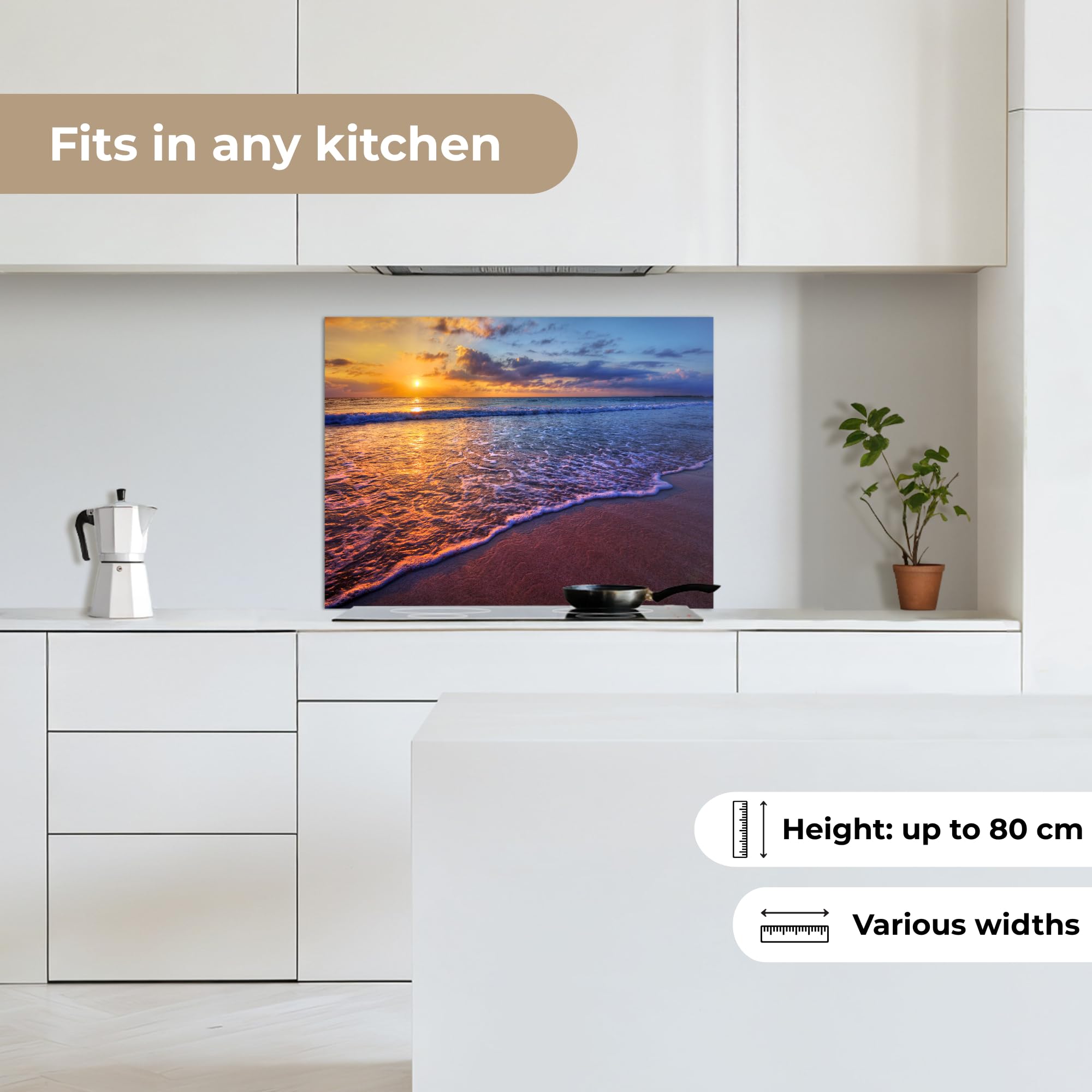 KitchenYeah© Paraschizzi Cucina Adesivo 50x70 cm Pannello Parete Paraspruzzi per Piano Cottura Mare - Spiaggia - Tramonto - Nuvole - Orizzonte