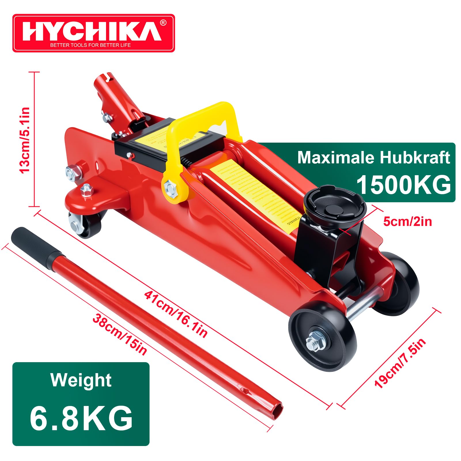 HYCHIKA stalowy podnośnik samochodowy, podnośnik samochodowy z hydrauliczną pompą szybkiego podnoszenia, pojemność 1,5 tony, zakres podnoszenia 13,5-29,5 cm