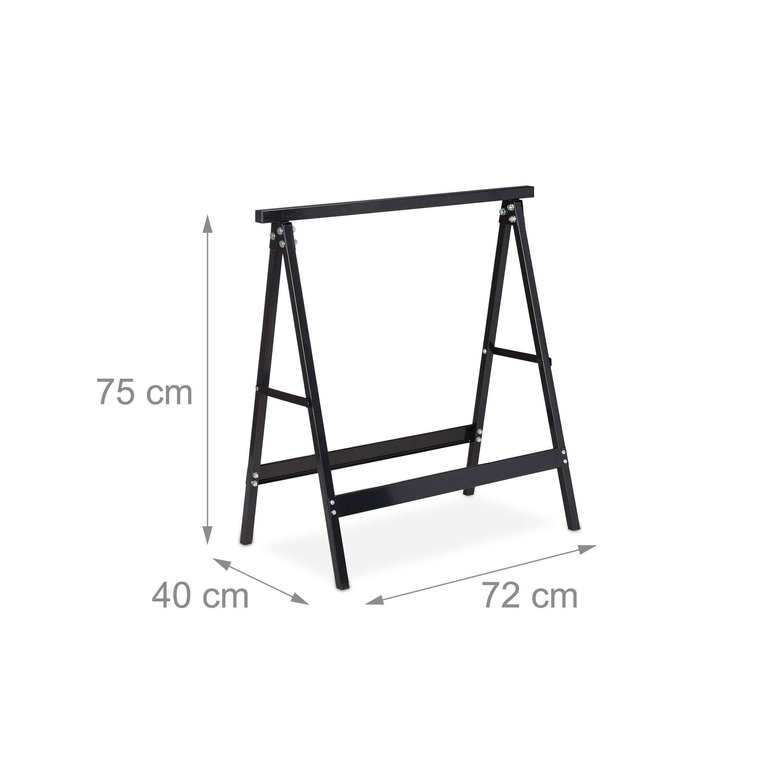 Relaxdays Klappbock, 2er Set, Belastung bis 100 kg, stabiler Gerüstbock, Arbeitshöhe 75 cm, platzsparend, Stahl, schwarz