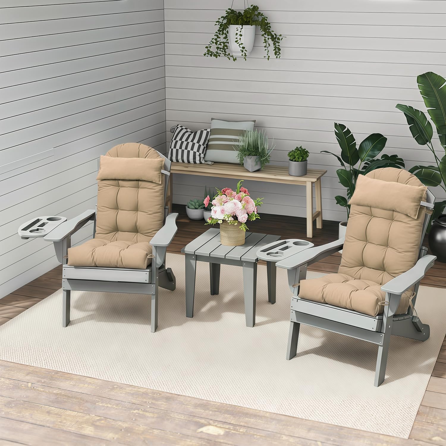 NAVINE Adirondack Chair Cushion& Head Resting Pillow, High Back Patio Cushions with Ties and Non-Slip Bottom, Water-Resistant and UV-Protected Patio Chair Cushion for Indoor and Outdoor, Khaki