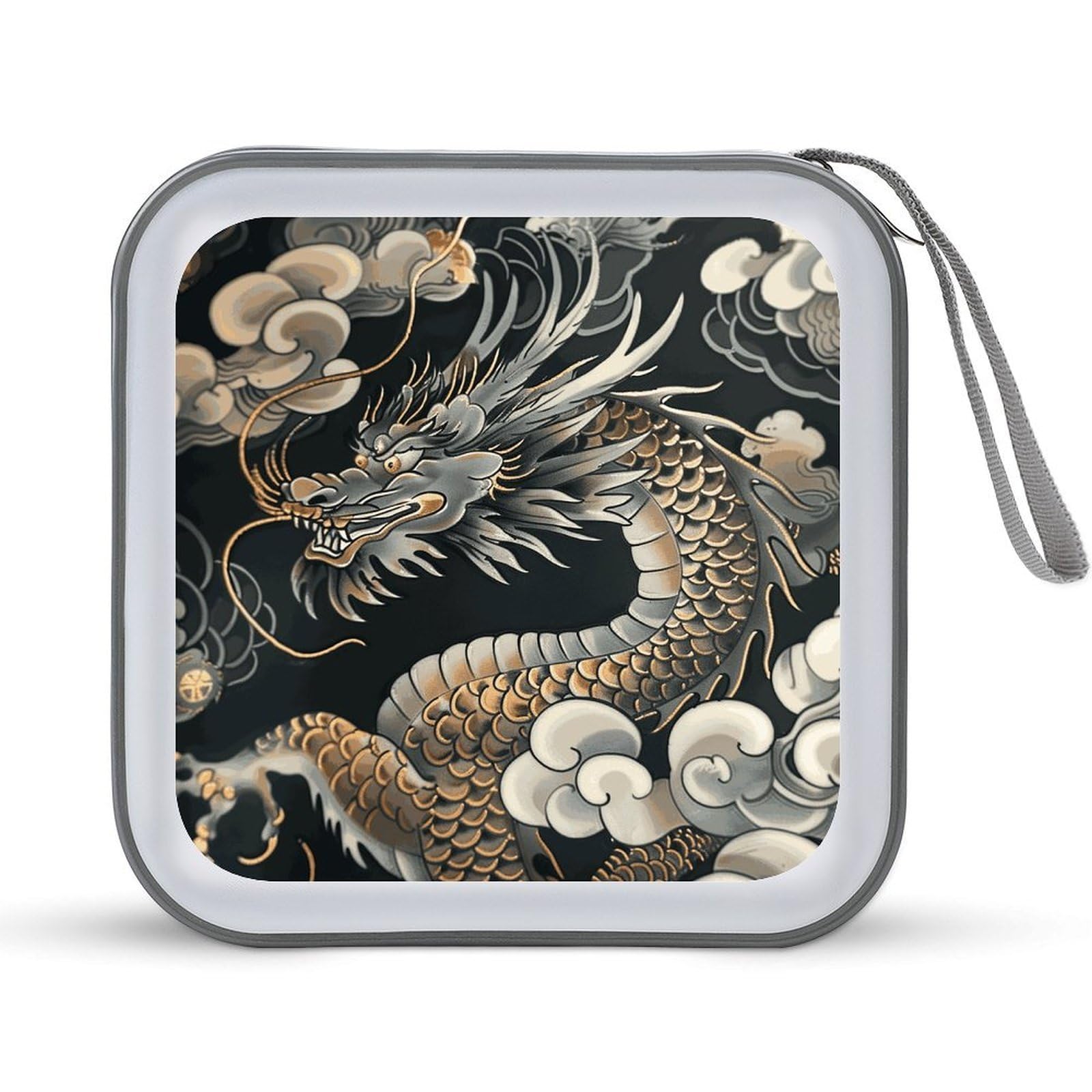 JTREHY Black Oriental Dragon CD Case 40 Capacity CD/DVD Case Holder Disc Storage Organizer Wallet Bag Portable Zipper CD Case Holder for Car Home Office Travel