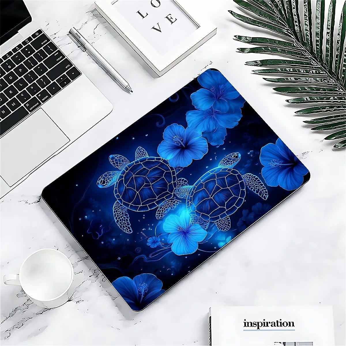 Compatible with MacBook Air 13.6 inch Case 2022 2025 Release A2681 A3240, Plastic Hard Shell Case for Mac Air 13.6 (2022 2025) - Blue Tortoise Flowers