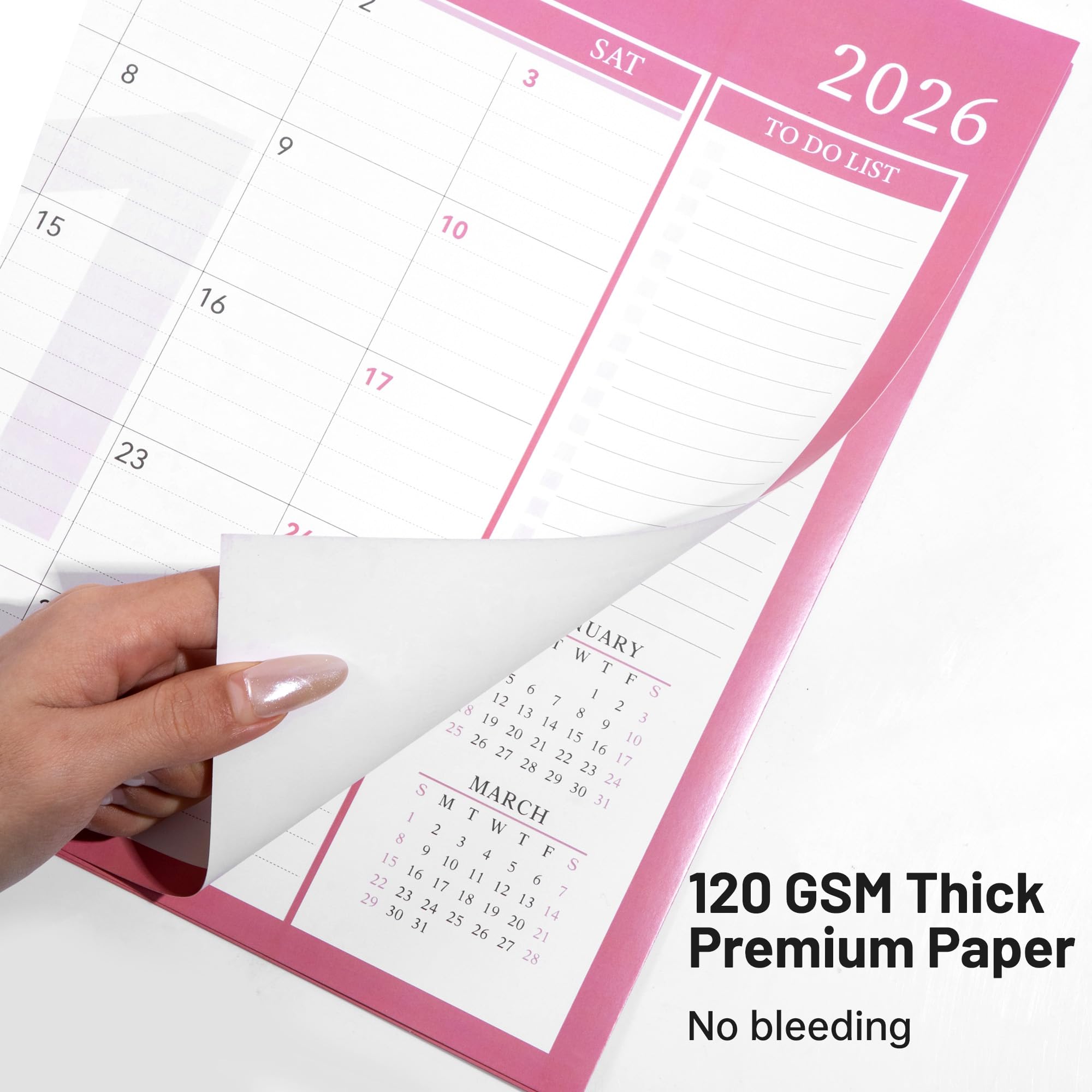 Yoment Recharge pour calendrier 2026-2027 (janvier 2026 à décembre 2027) Grand agenda mensuel 43,2 x 30,5 cm avec housse de protection 18 mois Rose