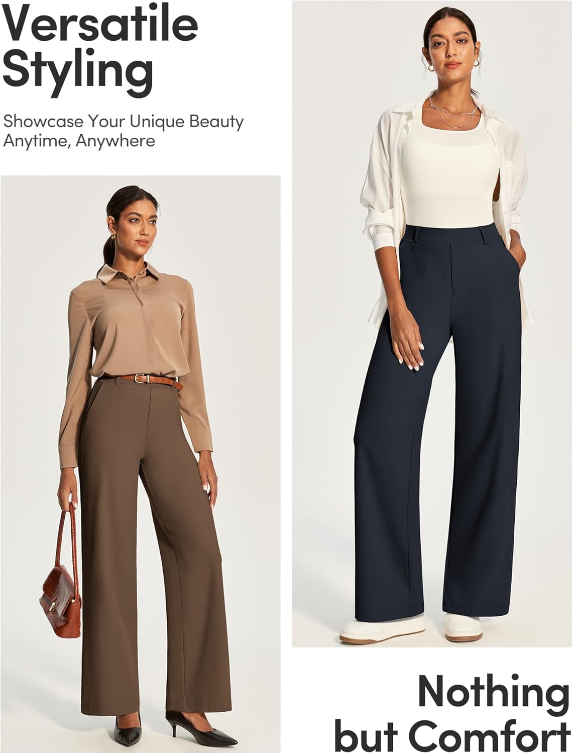 IUGA Womens Dress Pants Wide Leg Pull On Work Pants Women Stretchy High Waisted Business Casual Trousers Slacks with Pockets - Image 6