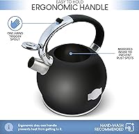 Vista 4 de Stove Top Whistling Fancy - Tetera de acero inoxidable con mango ergonómico, 2.7 cuartos de galón / 2.6 litros, color negro