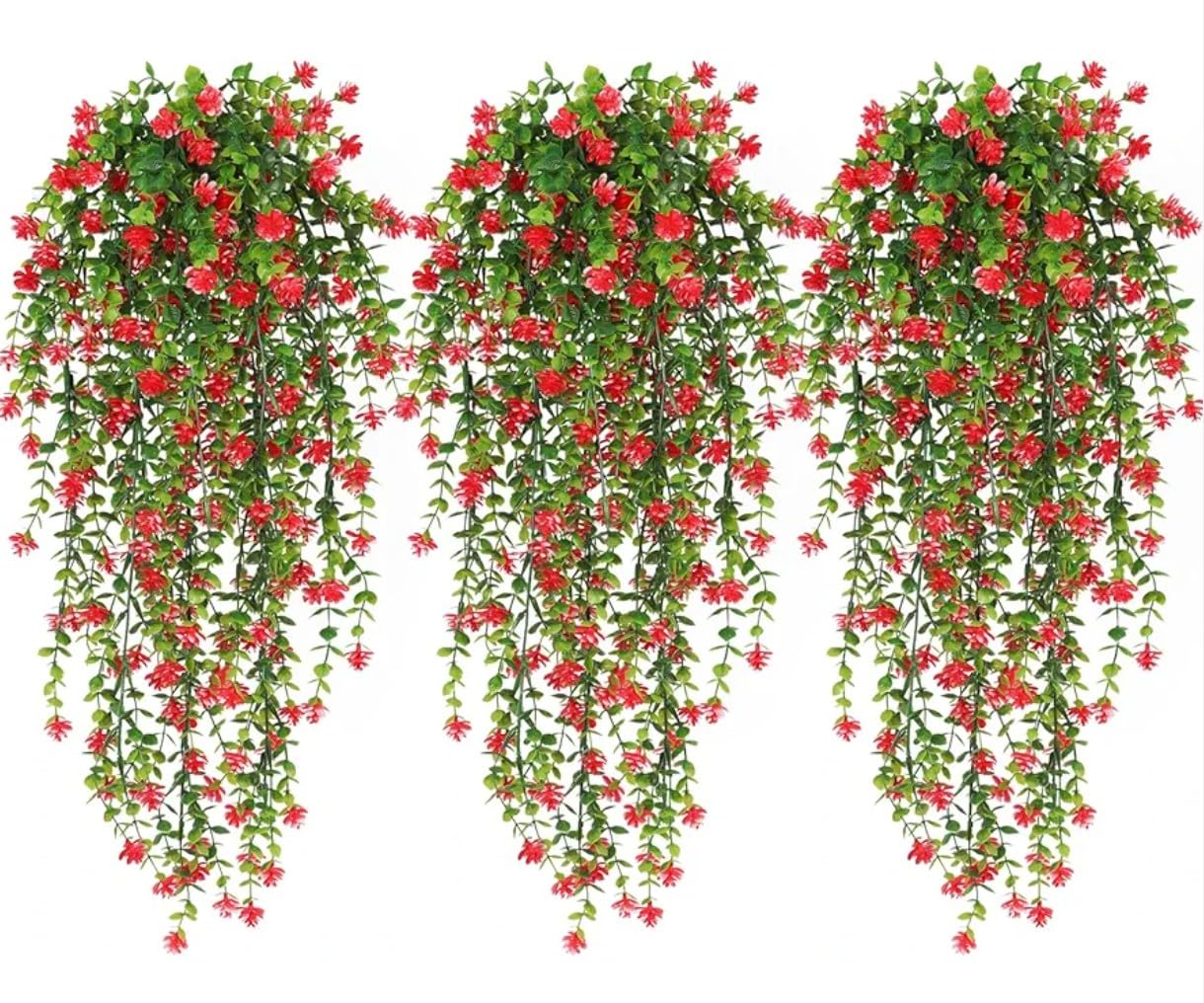 VRB Dec 2 Pcs Artificial Dry Baby’s Breath Greenery Hanging Plants Vines Fake Ivy Hanging Flowers Vine Wall Hanging for Home Decor,Wall,Balcony Decoration. (2, Red Euclyptus Fern Hanging)