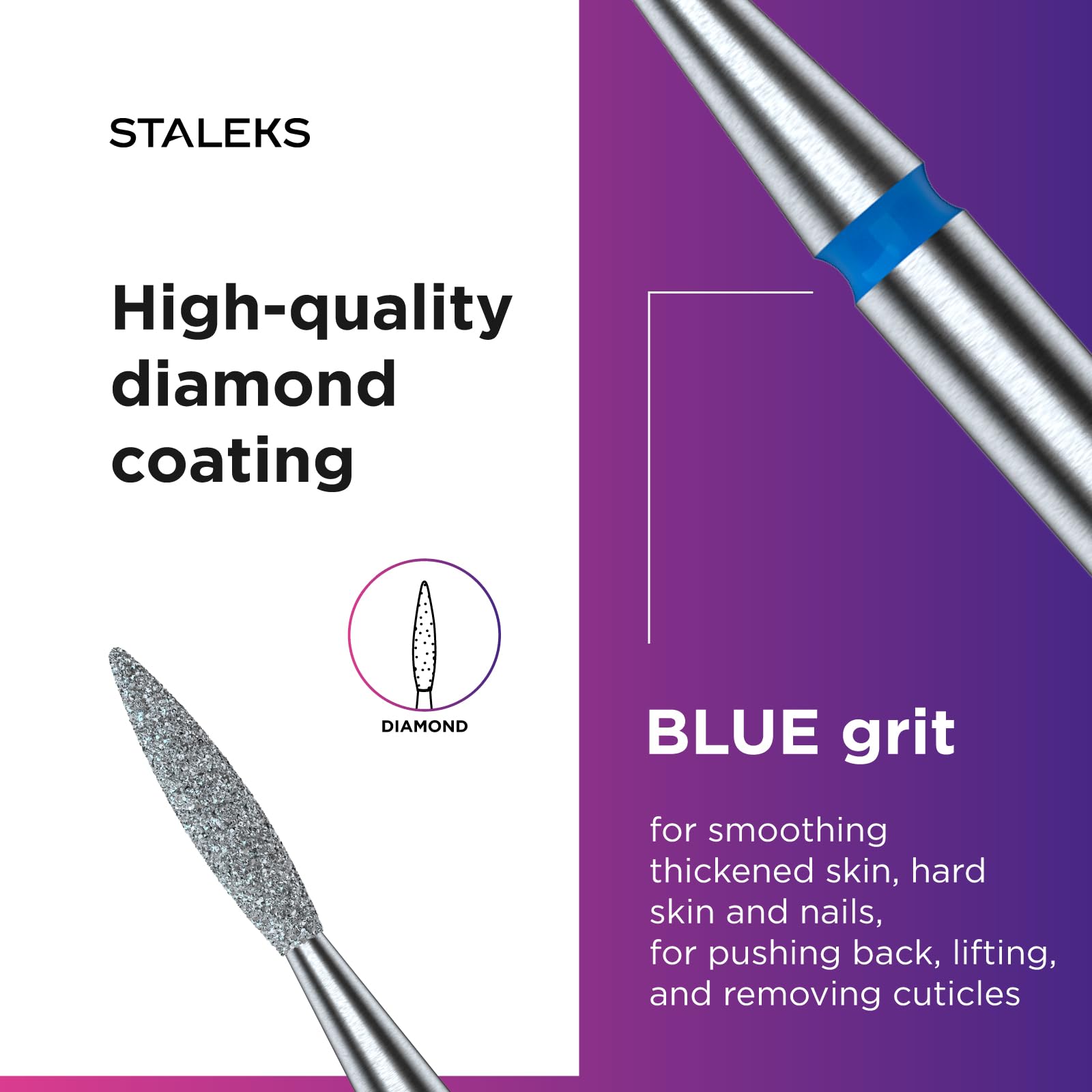 STALEKS PRO - Punta diamantata – Fiamma affilata (anello blu) I kit di scarico per unghie I kit di levigatura per levigatrici elettriche I NAIL DRILL BIT per manicure e pedicure (FA11B016/8)