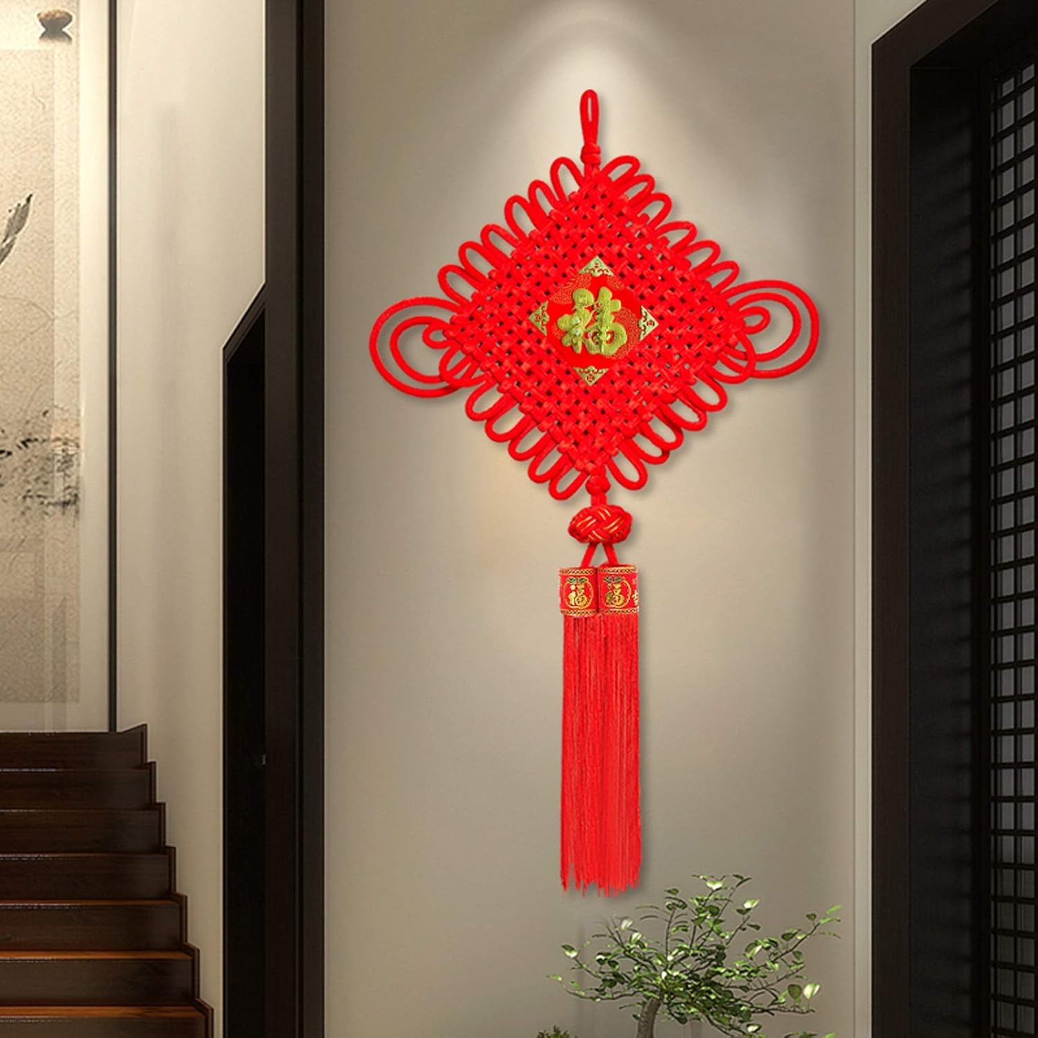 fu Character Living Room Background Wall Chinese Knot Pendant Hand-Woven Holiday Decoration Home Decor Tassels