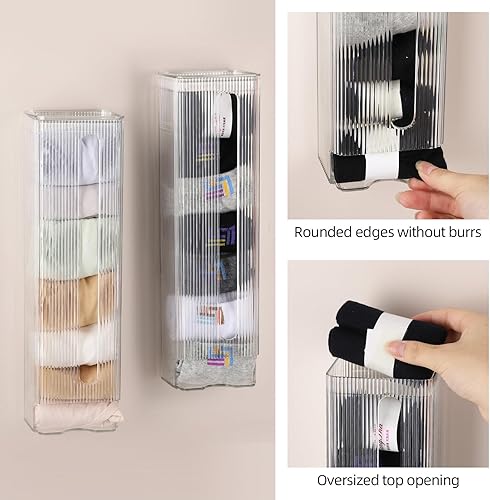 Miniatura 4 de acDesign Organizador de 2 piezas de calcetines de montaje en pared, caja de almacenamiento de ropa interior para colgar en la pared para armario,