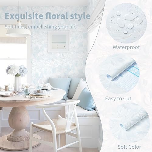 Miniatura 10 de Dimoon Papel tapiz floral de 236 x 16.1 pulgadas, papel de contacto con hojas verdes, flores rosadas, grueso, impermeable, autoadhesivo, papel tapiz