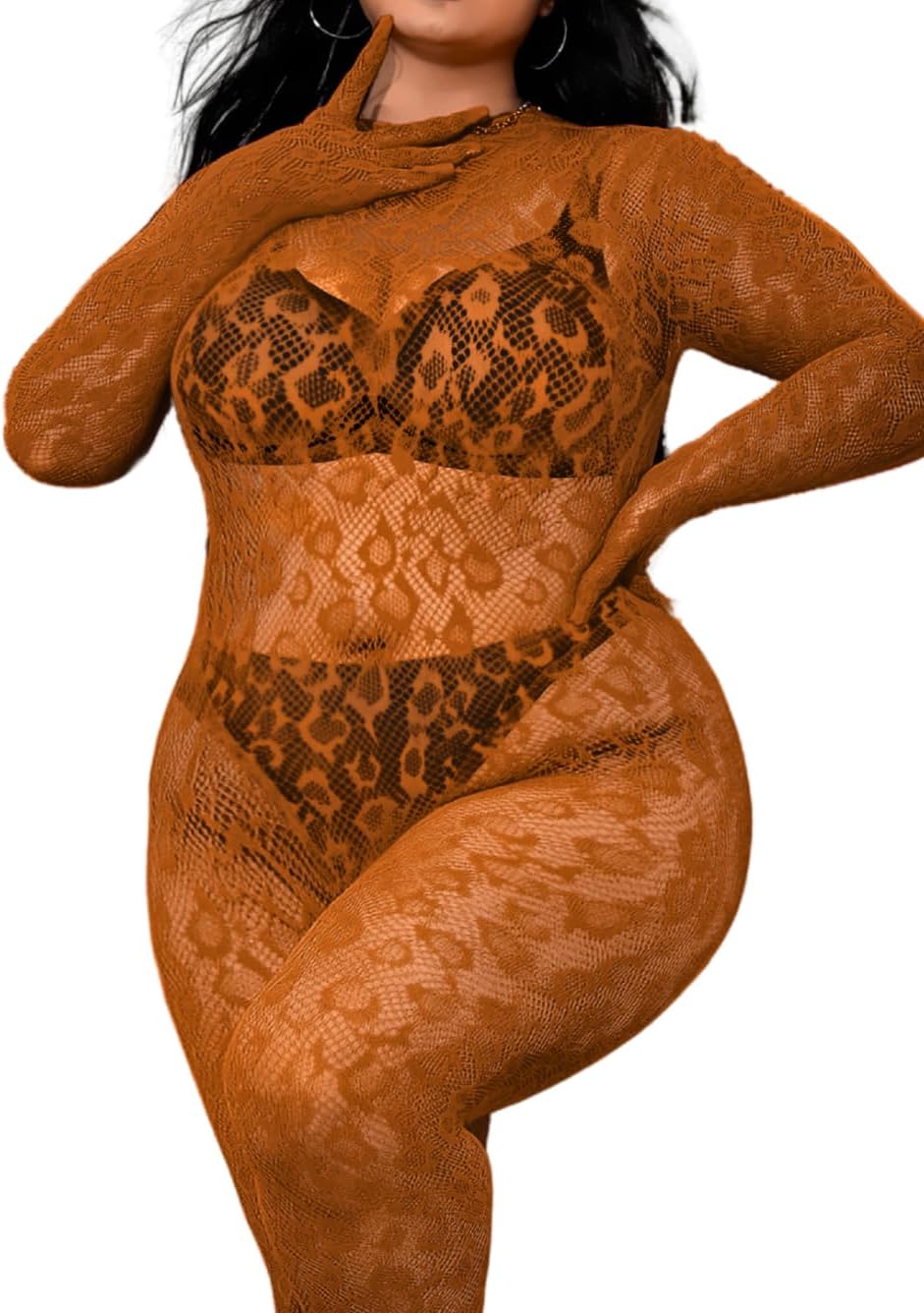 EHSUYAB Plus Size Fishnet Bodysuit For Curvy Women, Full Leopard Body Stockings Rave Outfit, Sexy Lace Jumpsuit Festival Club