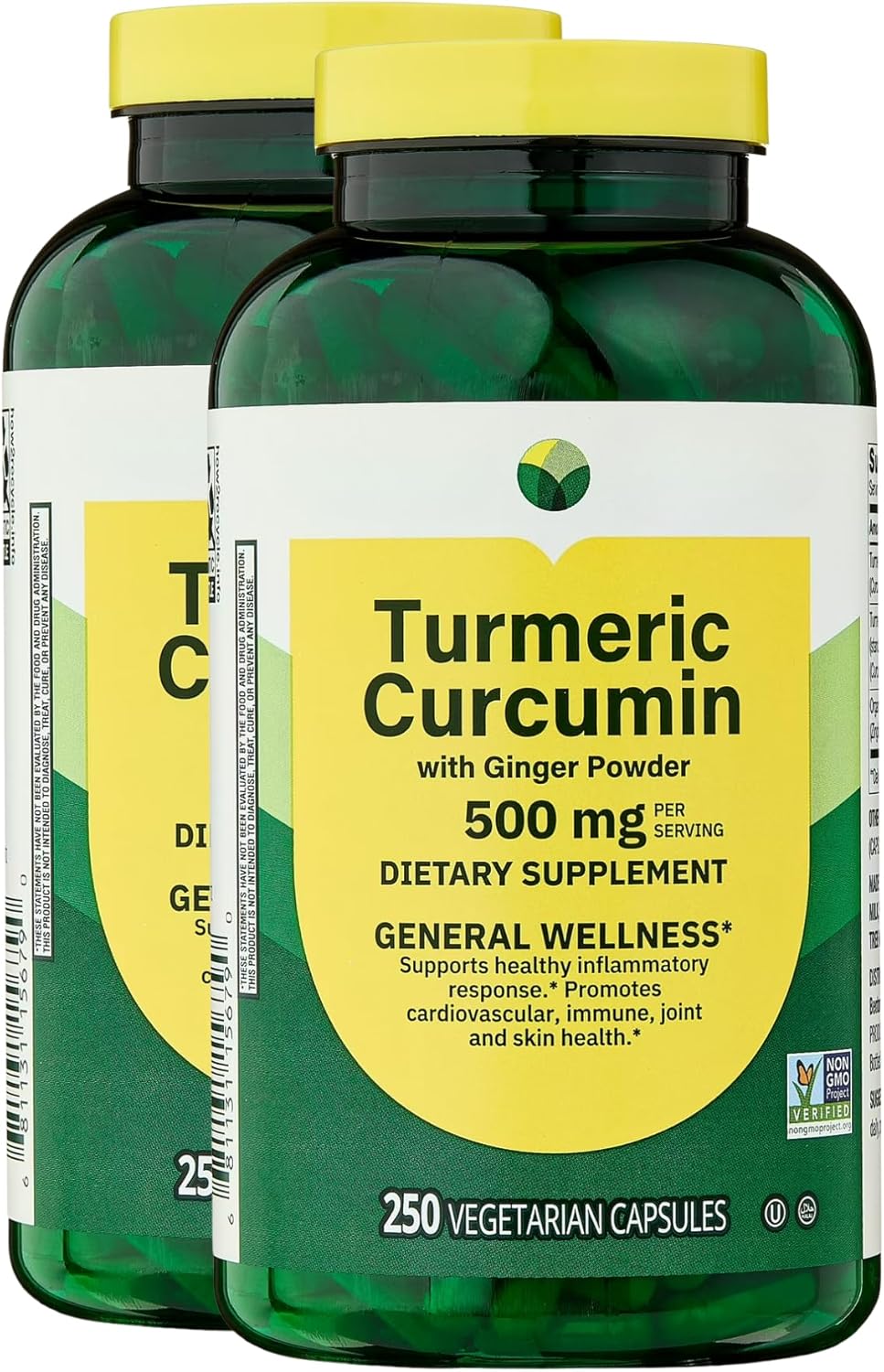 KP+ Turmeric Curcumin with Ginger Powder 500 mg | 250 Veg Capsules | Pack of 2