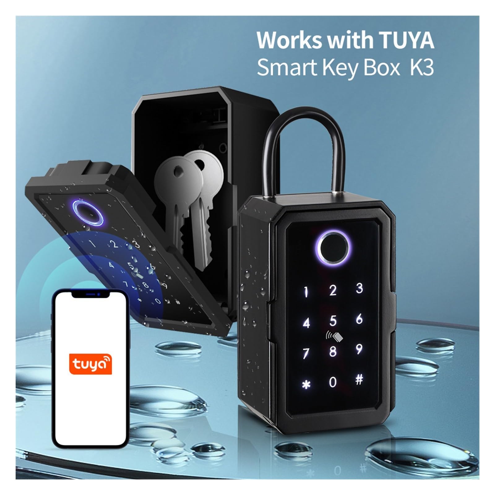 Coffre-fort, TTLOCK/Tuya Empreinte Digitale Smart Key Lock Box Coffres-forts IP65 Étanche Mot De Passe Téléphone Contrôle Mural Clés Coffre-fort Stockage Serrure Boîte(Tuya version)