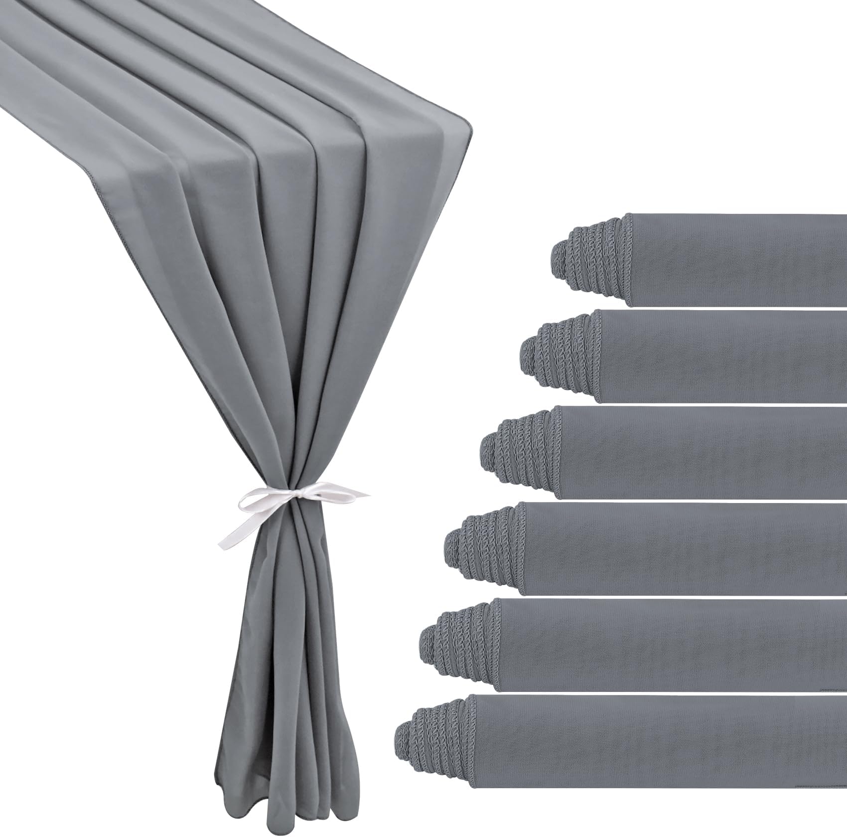 6 Pack 10Ft Grey Chiffon Table Runner 29x120 Inches Sheer Fabric Table Runner Romantic Wedding Runner for Thanksgiving Christmas Bridal Shower Decorations（Grey）