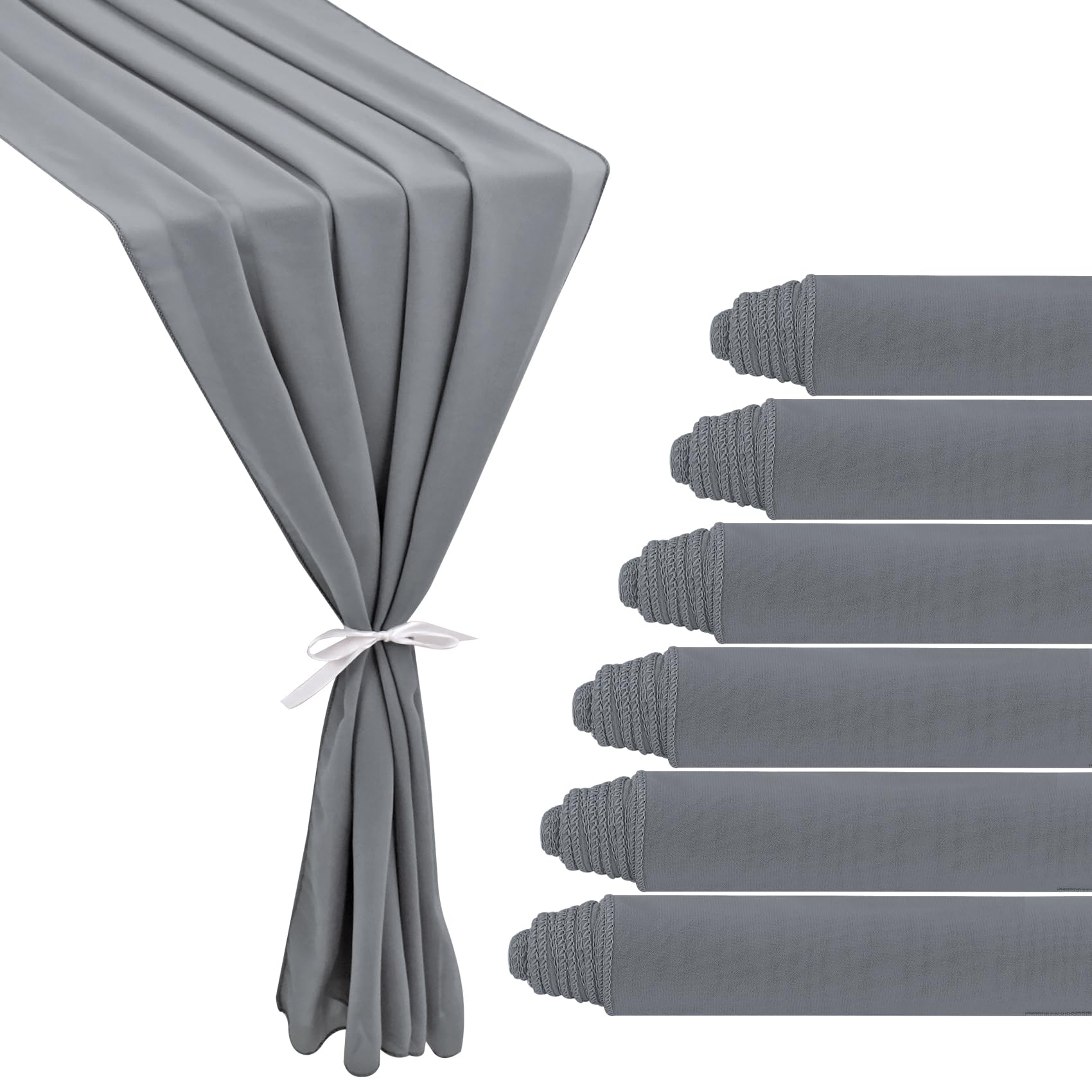 6 Pack 10Ft Grey Chiffon Table Runner 29x120 Inches Sheer Fabric Table Runner Romantic Wedding Runner for Thanksgiving Christmas Bridal Shower Decorations（Grey）