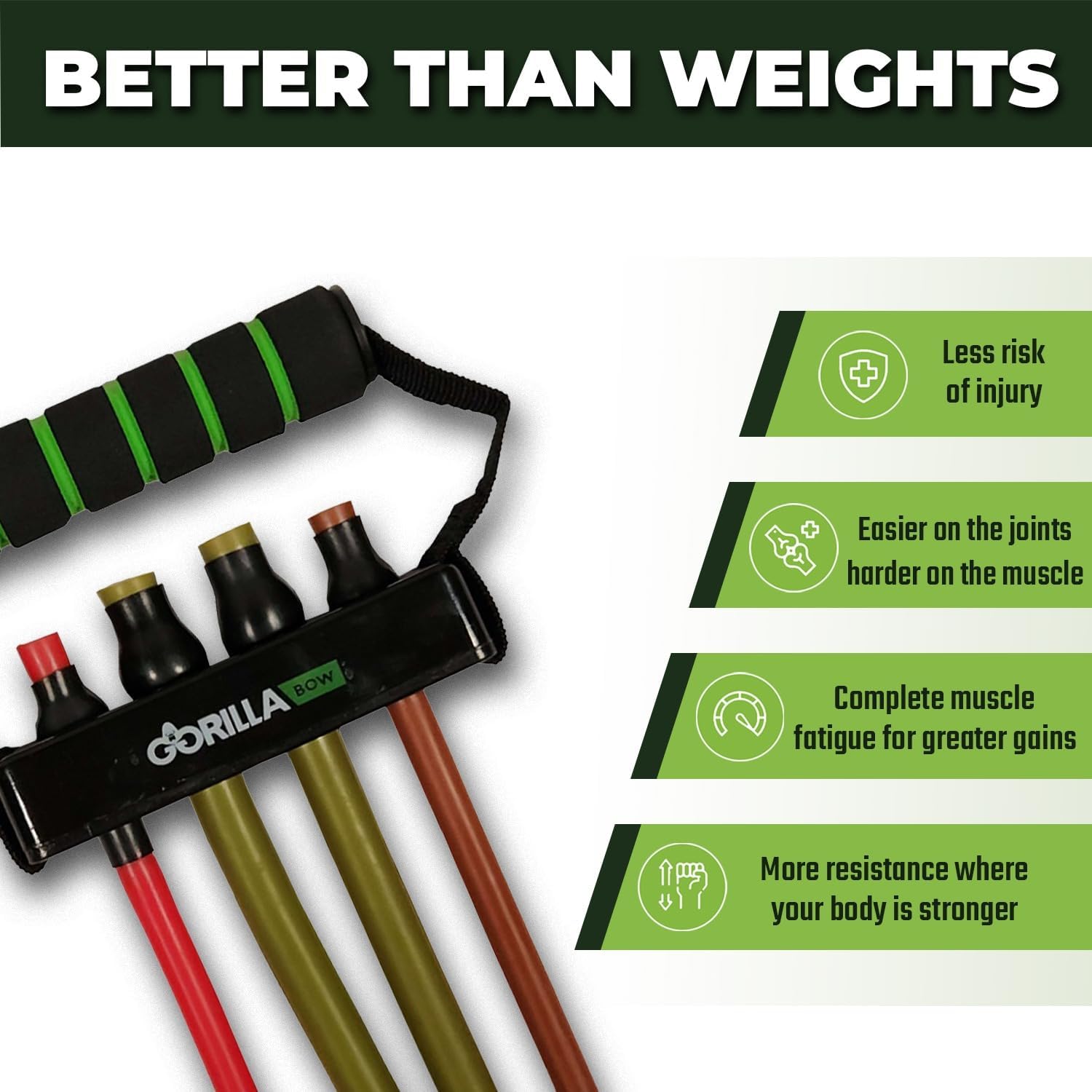 Gorilla Bow Resistance Bands with Handles Quick-Lock Multi-Layer Exercise Bands for Work Out, Non Slip Grip for Full-Body Strength Training, Heavy Resistance Training, Yoga, Home Workout Set