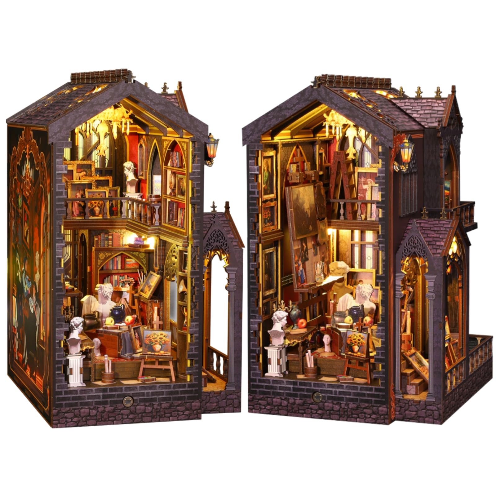 CUTEROOM DIY Book Nook Kit – Puppenhaus Holz 3D Puzzle – Miniatur Wunderkammer Bastelset mit LED&Spieluhr – Geschenk für Kunstliebhaber & Deko