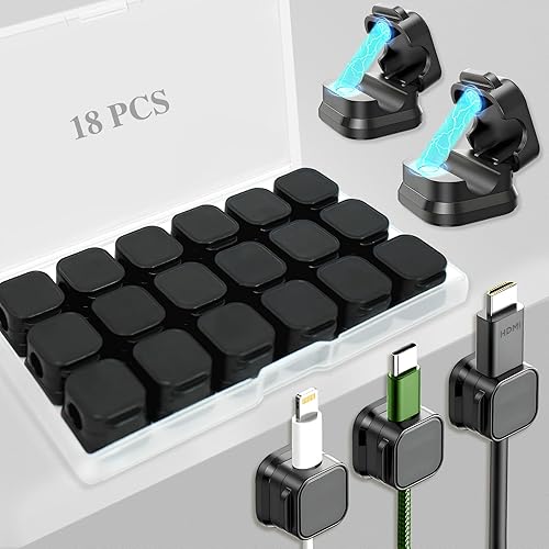 Paquete de 18 soportes organizadores de cables, gestión de clips magnéticos para cables, fácil adhesivo para teléfono USB, para ocultar u organizar