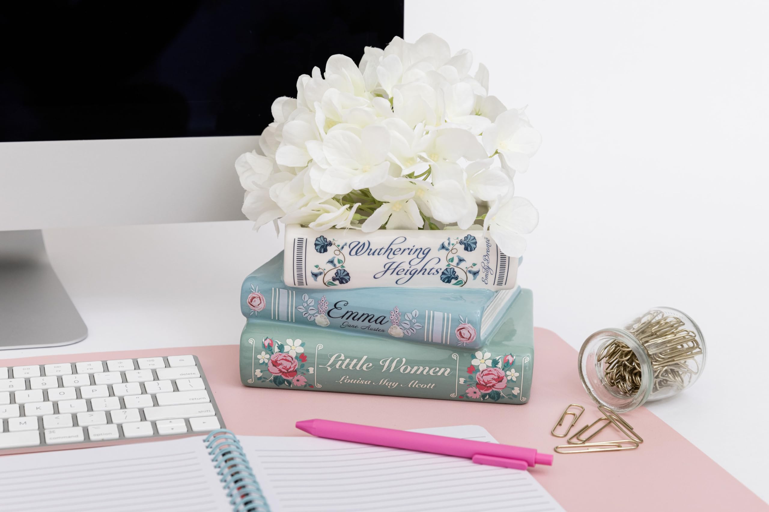 Steel Mill & Co Small Book-Shaped Decorative Planter, Ceramic Planter for Home Decor, Cute Bookshelf Decor, Unique Planter for Book Lovers, Classic Titles Bookstack