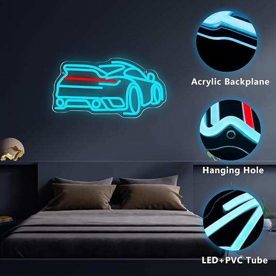 Blue Car LED Neon Sign Dimmable Acrylic Decorative Lamp Light up Sign for Bedroom Living Room Bar Kitchen Party Wedding Art Wall Decor