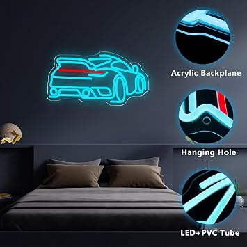 Blue Car LED Neon Sign Dimmable Acrylic Decorative Lamp Light up Sign for Bedroom Living Room Bar Kitchen Party Wedding Art Wall Decor