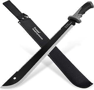 Machete for Bushcraft, 24 inch Survival Knife with Saw for Yard Work, Gardening Heavy Duty Machete with No-Slip Handle and Sheath for Hunting, Outdoor Tree Cutting Esvopa