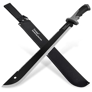 Machete for Bushcraft, Survival Knife with Saw for Yard Work | 24 in Gardening Heavy Duty Machete, No-Slip Handle, Sheath for Hunting, Outdoor Tree Cutting - Amazon product rated Grade A