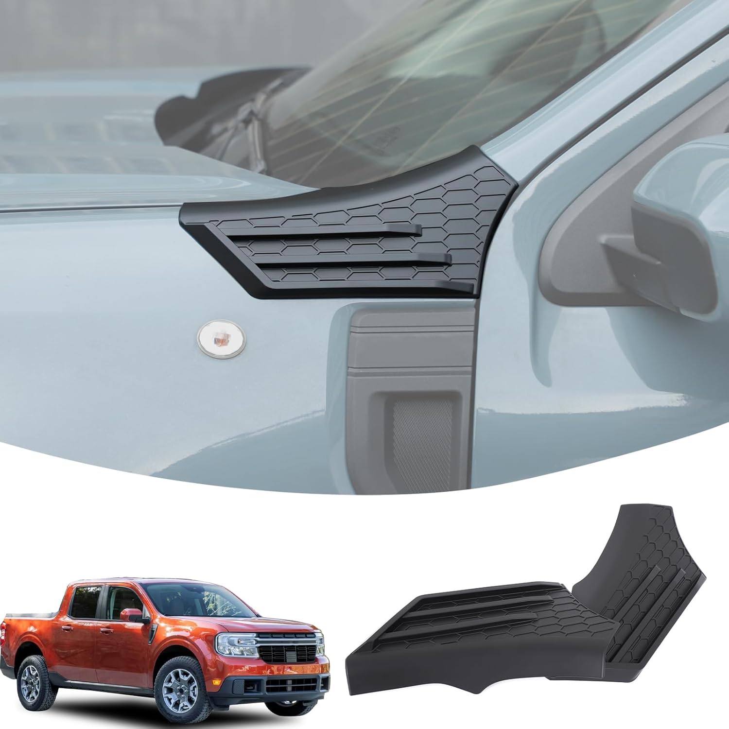 Car Hood Fender Vent Decorative Cover Trim Compatible with Ford Maverick 2022-2025 Front Hood Side Cowl Body Armor Outer Cowl Covers Side Corner Guards Accessories (Matt Black)