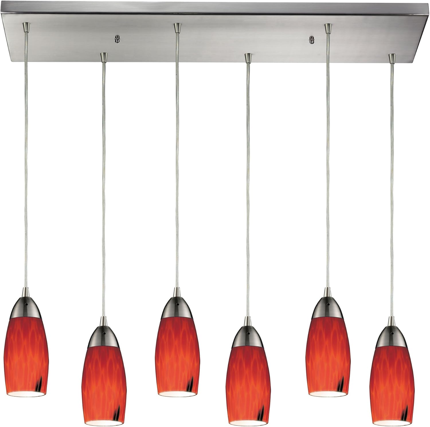 🔥 Crazy Deals Elk 110-6RC-FR 30 by 9-Inch Milan 6 Fire Red Martini Glass Shade, Satin Nickel Finish Pendant Light, 9W X 30D X 7H