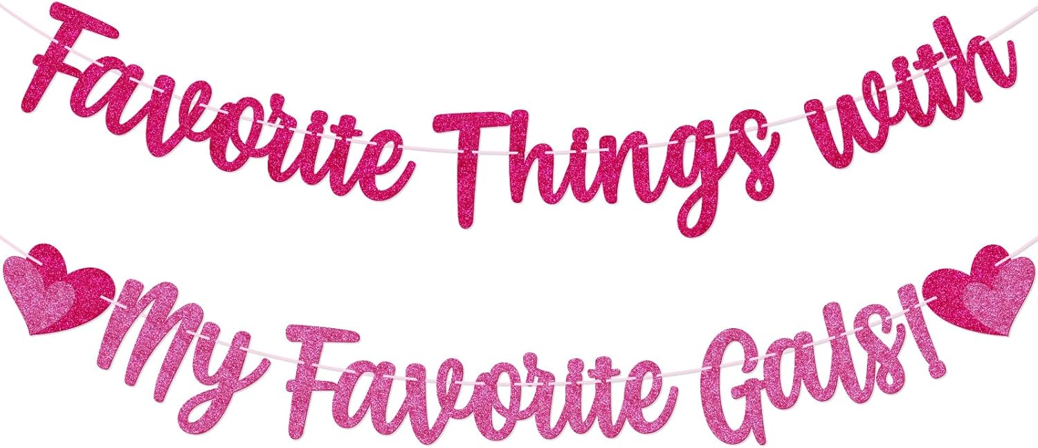 Galentine's Day Banner - Favorite Things Party Decor - Galentines Girls Night Party Decorations - Valentine's Day Party Sign - Pink Glitter