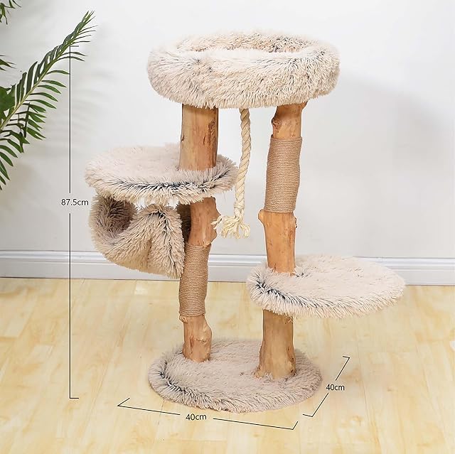 Foto 5 de 7 de Fudajo Árbol rascador de diseño para Gatos 87,5cm con hamacas, Peluche y Troncos de Madera de peral