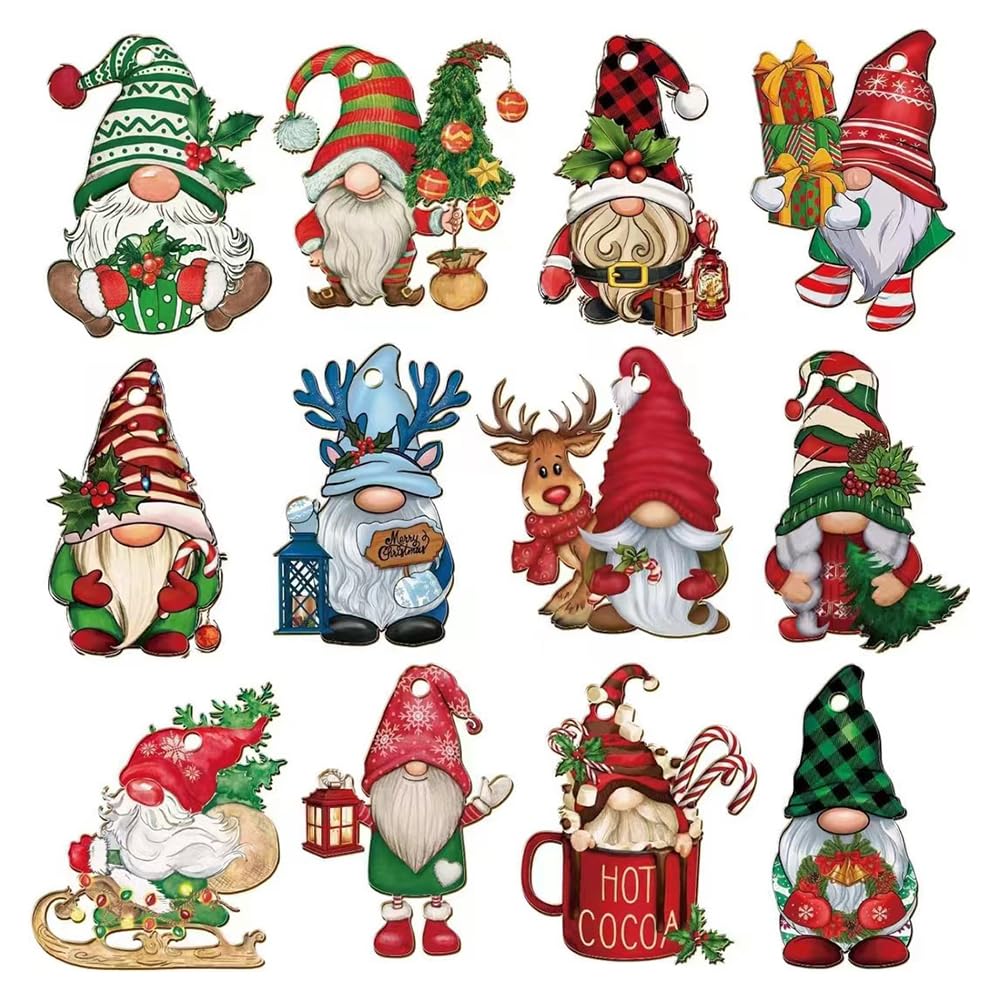 TOFBS Adornos de Navidad 36 Piezas Creativa Adornos Madera Gnomos Árbol Navidad Decoración Decorazioni Pendenti con Corda para Reuniones Familiares Regalos Festival（Especificación#3）