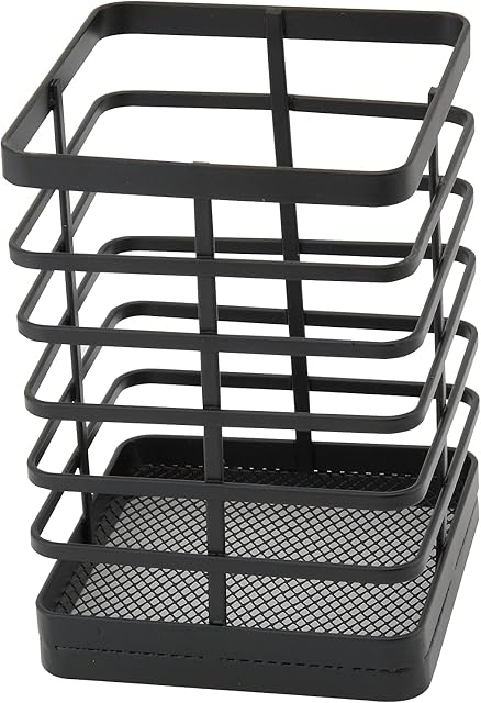 APOLLO THE HOUSEWARES BRAND Flat Iron Utensil Holder, Organiser for Cutlery and Utensils, Kitchen Storage, Size:11x16x11 cm, Black