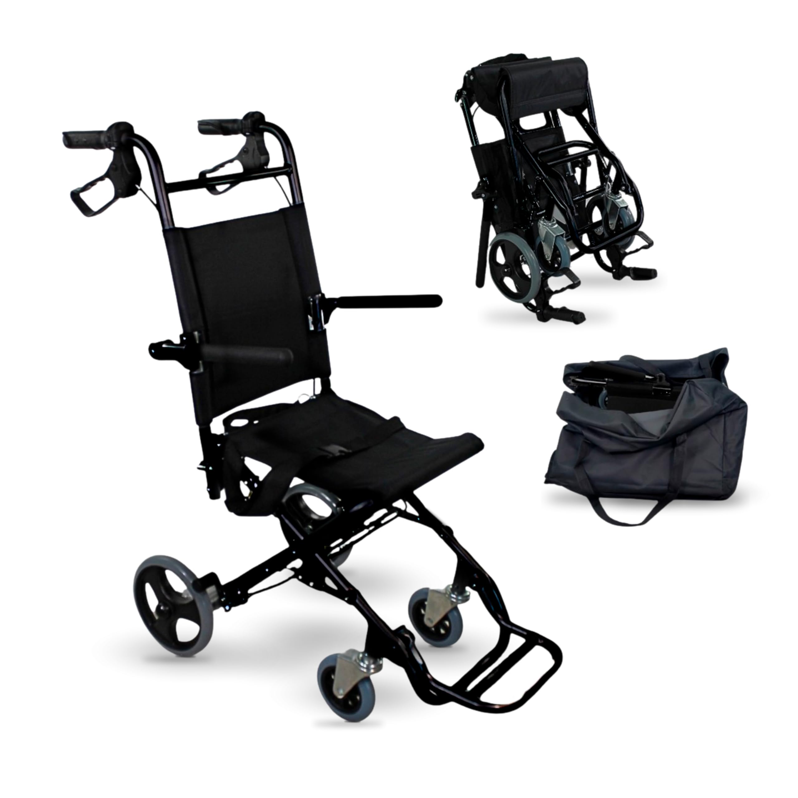 Mobiclinic®, Fauteuil de transfert, Saturno, Aluminium, Pliant, Frein sur poignées, Marque européenne, Repose-​pieds pliants, Accoudoirs, Léger, Ceinture sécurité, Ergonomie